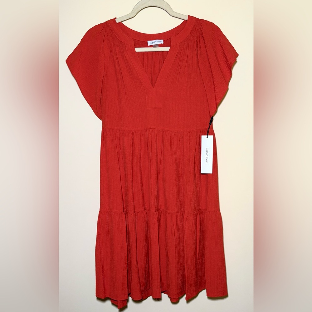 NWT Calvin Klein Flutter Sleeve Tiered Dress